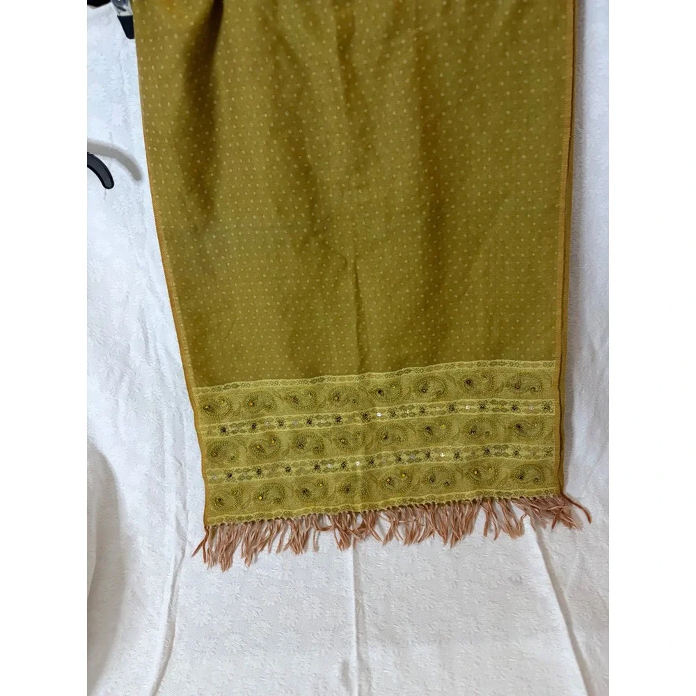J. Jill 100% Wool Scarf Boho-Chic Earthy Ethnic Vintage Folkloric Charm   India